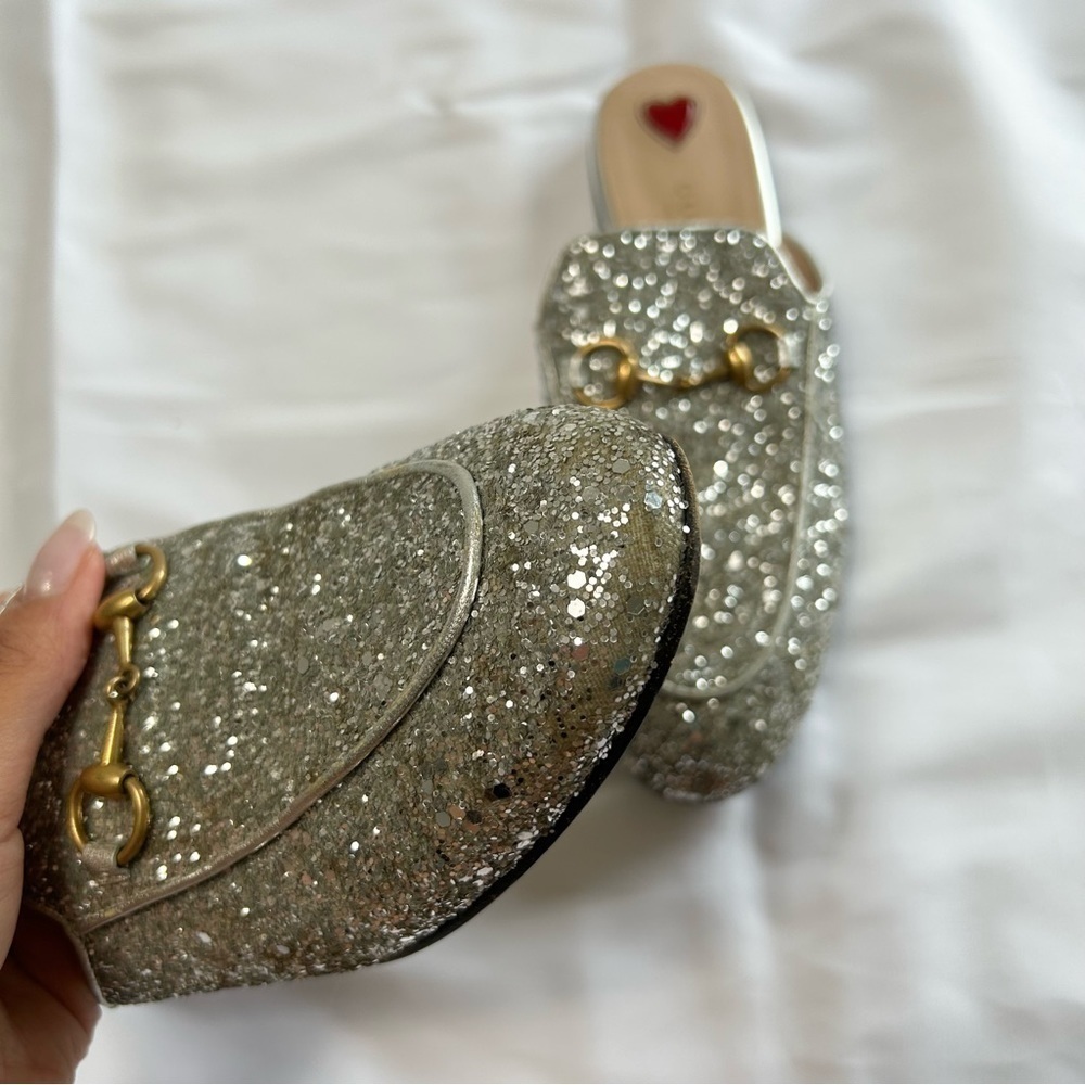 Gucci Princetown Horsebit-Detailed Glitter Leather Slippers size 37 - Picture 7 of 14